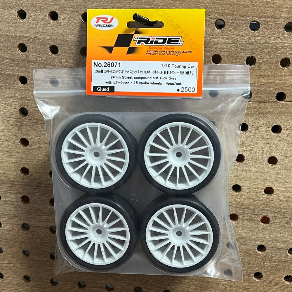 Ride RC 24mm Treaded tires set Pre Glued on 16 Spoke Wheels FWD Spec Class/USGT (4) (Black)